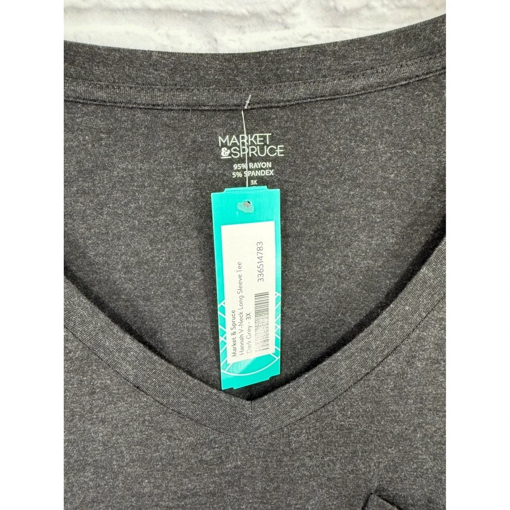 Market & Spruce Hannah VNeck Long Sleeve Tee Grey 3X Plus Size Rayon Spandex - Picture 2 of 8